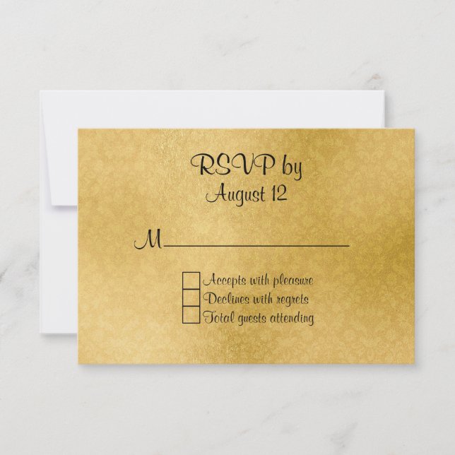 Tarjeta RSVP de Boda de Patrón Oro (Anverso)