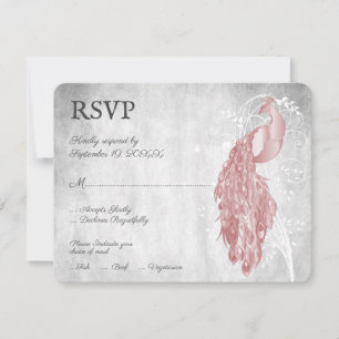 Tarjeta RSVP de boda de pavo real rosa