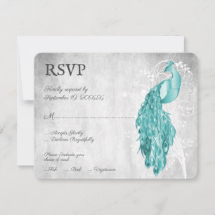 Tarjeta RSVP de boda de pavo real verde azulada