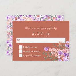 Tarjeta RSVP de Boda de Peach, Clay, Lilac Rose Bo