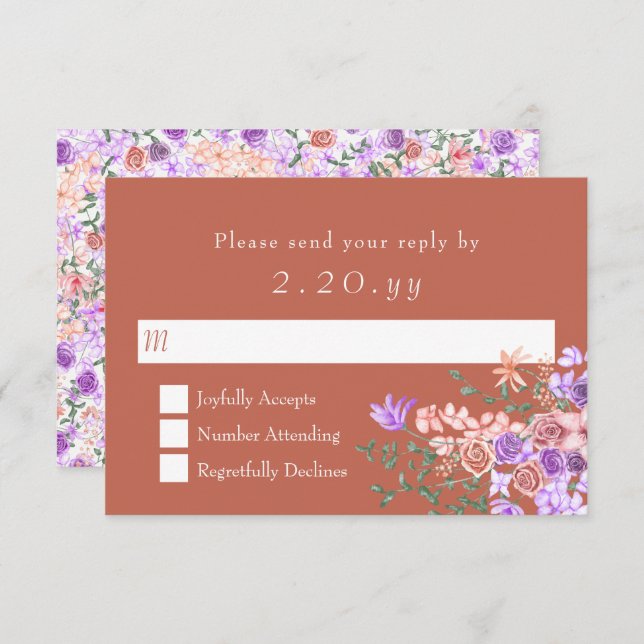 Tarjeta RSVP de Boda de Peach, Clay, Lilac Rose Bo (Anverso / Reverso)