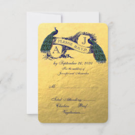 Tarjeta RSVP de Boda de Peacock de Oro