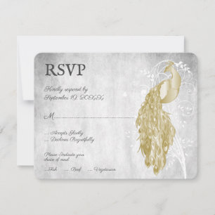 Tarjeta RSVP de Boda de Peacock de Oro