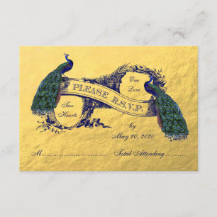 Tarjeta RSVP de Boda de Peacock de Oro