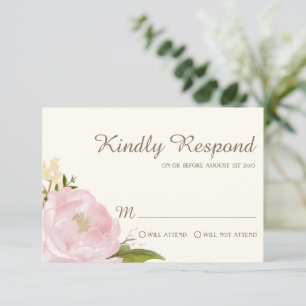 Tarjeta RSVP de Boda de Peonies Rosados Vintage