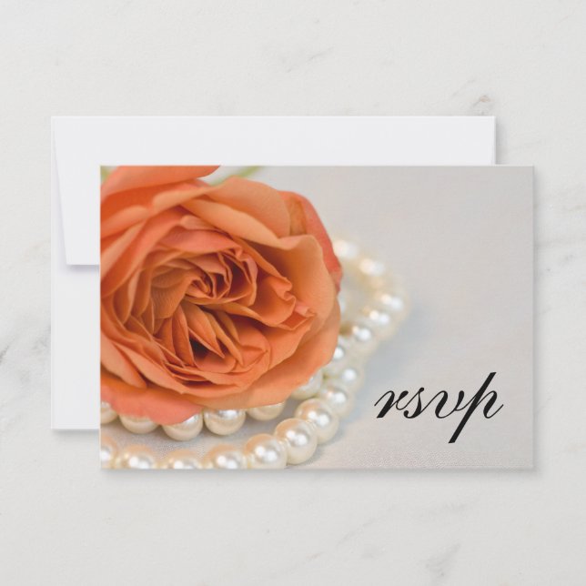 Tarjeta RSVP de Boda de Perlas Blancas y Rosa nara (Anverso)
