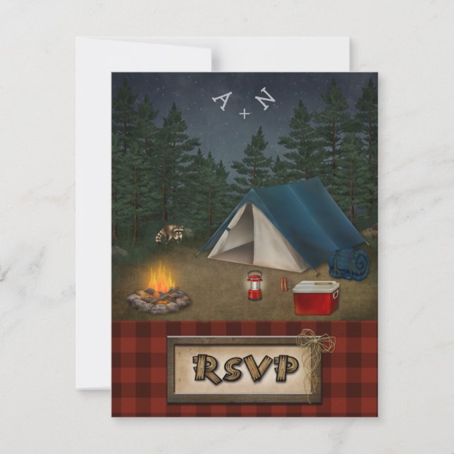 Tarjeta RSVP de Boda de Pesca con Glamping (Anverso)