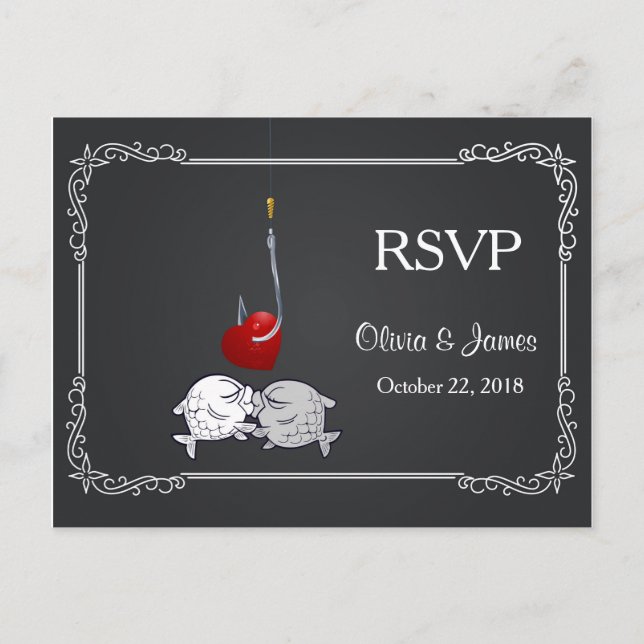 Tarjeta RSVP de Boda de Pescado Besante (Anverso)