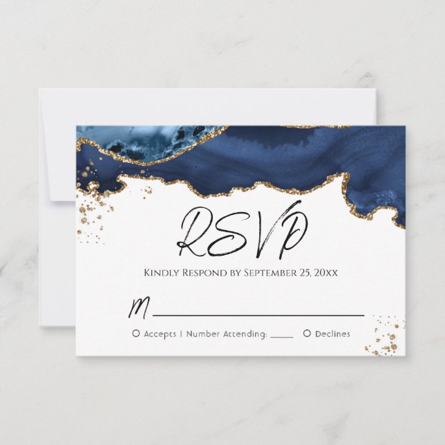 Tarjeta RSVP de Boda de Piedra Agate Purpurina de  (Anverso)