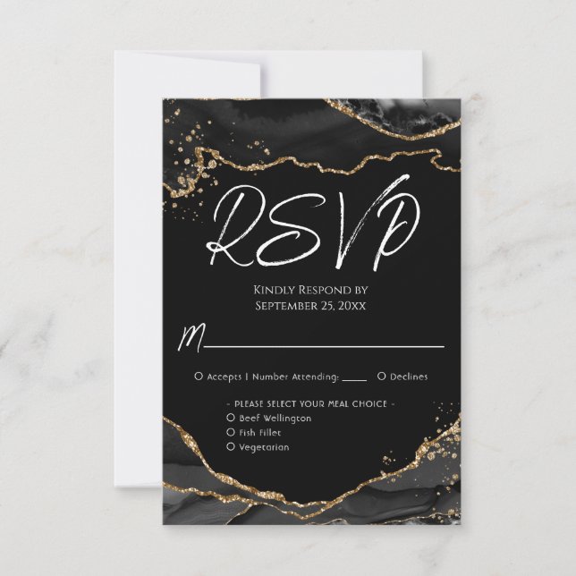 Tarjeta RSVP de Boda de Piedra Agate Purpurina de  (Anverso)