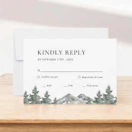 Tarjeta RSVP de Boda de Pine Tree Forest Mountain