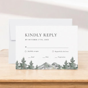 Tarjeta RSVP de Boda de Pine Tree Forest Mountain