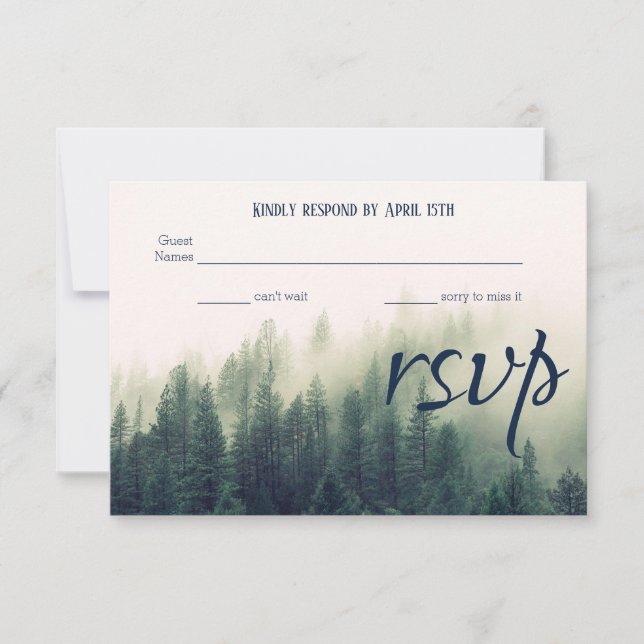 Tarjeta RSVP de Boda de Pines de Montaña de Invier (Anverso)