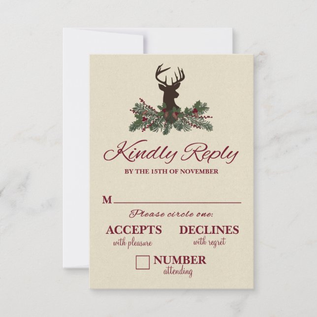 Tarjeta RSVP de Boda de Pino Rústico de Invierno (Anverso)