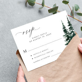 Tarjeta RSVP de boda de pinos modernos y rústicos