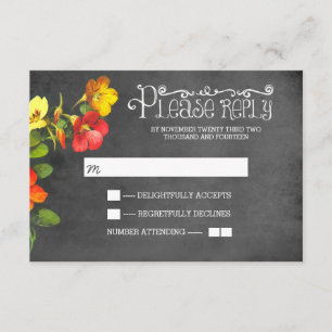 tarjeta RSVP de boda de pizarra floral