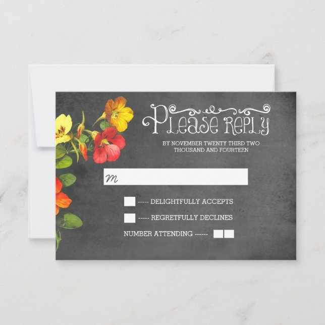 tarjeta RSVP de boda de pizarra floral (Anverso)