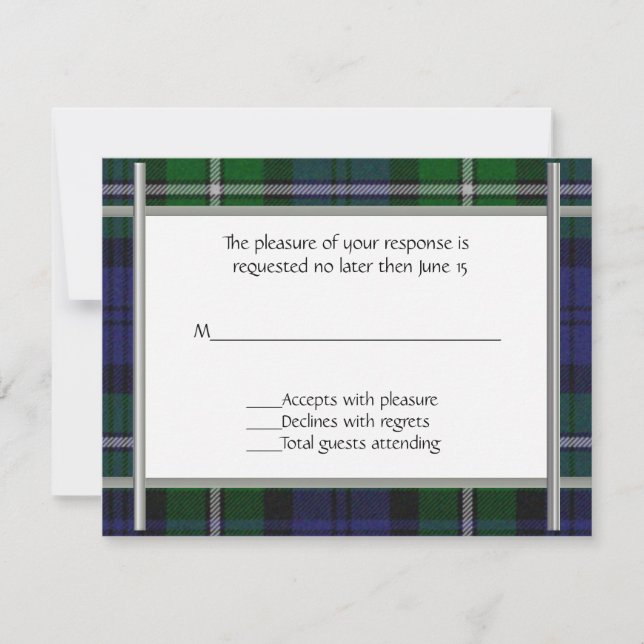 Tarjeta RSVP de Boda de Plaid (Anverso)