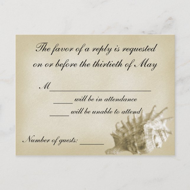 Tarjeta RSVP de Boda de Playa (Oro) (Anverso)