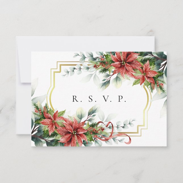 Tarjeta RSVP de Boda de Poinsettia de Holiday (Anverso)