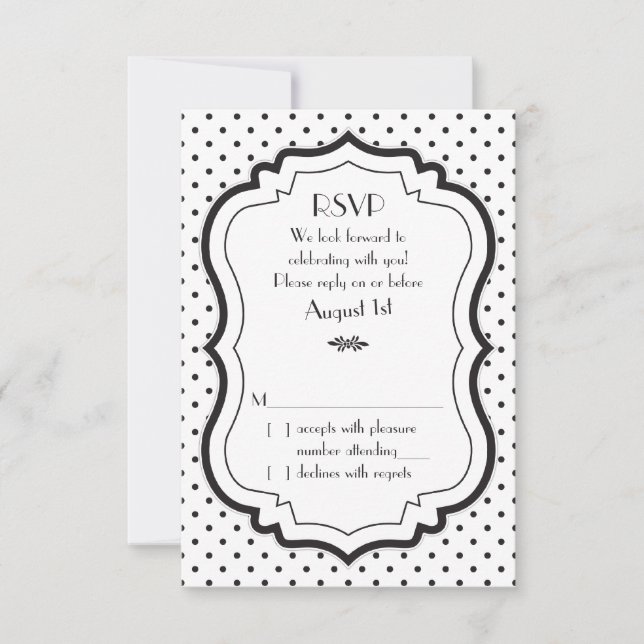 Tarjeta RSVP de Boda de Polka Blanco Negro (Anverso)