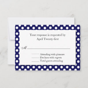 Tarjeta RSVP de boda de puntos de polka azul y bla