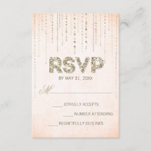 Tarjeta RSVP de Boda de Purpurina de color y oro