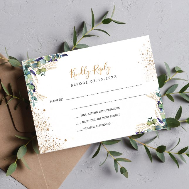 Tarjeta RSVP de boda de purpurina de eucalipto de  (Subido por el creador)