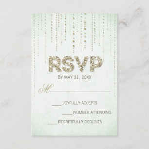 Tarjeta RSVP de Boda de Purpurina de Moneda y Oro