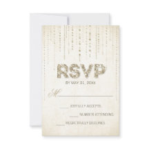 Tarjeta RSVP de Boda de Purpurina de oro