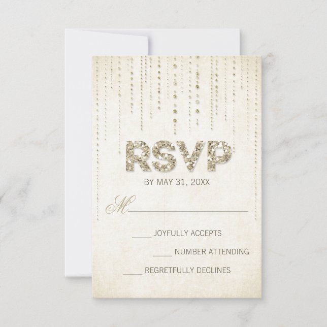 Tarjeta RSVP de Boda de Purpurina de oro (Anverso)