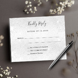 Tarjeta RSVP de boda de purpurina plateado