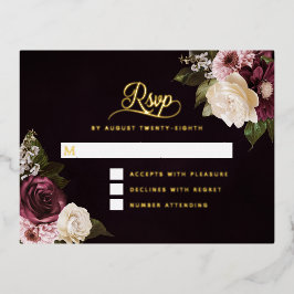 Tarjeta RSVP de boda de Relieve metalizado dorado
