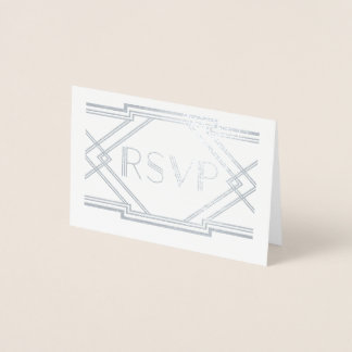 Tarjeta RSVP de boda de Relieve metalizado platead