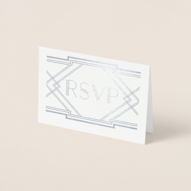 Tarjeta RSVP de boda de Relieve metalizado platead (Anverso)