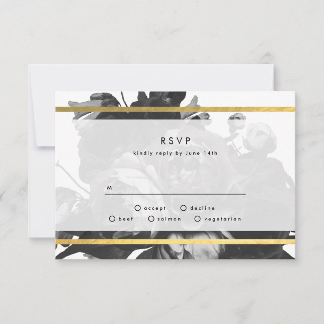 Tarjeta RSVP de Boda de Róquet de Oro Negro (Anverso)
