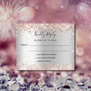 Tarjeta RSVP de boda de rosa de oro plateado