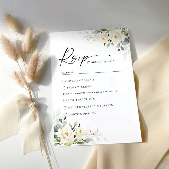 Tarjeta RSVP de Boda de Rosas Blancas de Verdor (Subido por el creador)