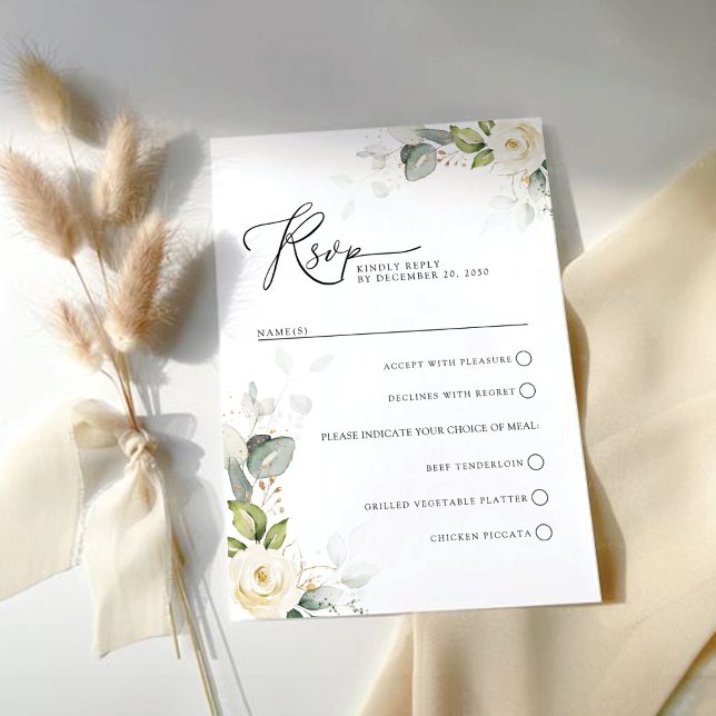 Tarjeta RSVP de Boda de Rosas Blancas de Verdor (Subido por el creador)