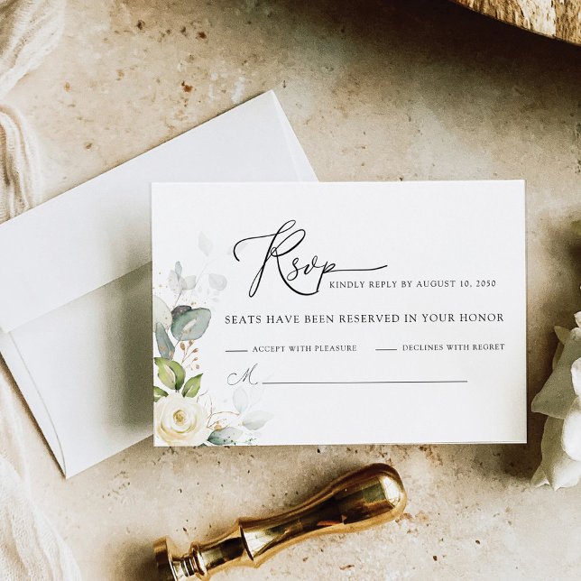 Tarjeta RSVP de Boda de Rosas Blancas de Verdor (Subido por el creador)