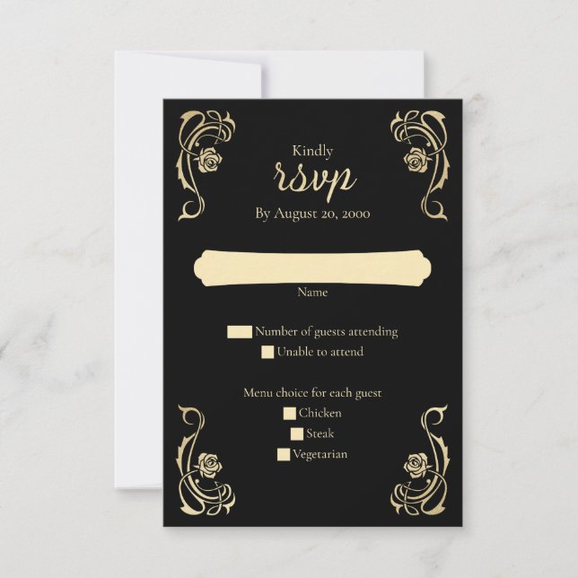 Tarjeta RSVP de Boda de Rosas Reales Medievales (Anverso)
