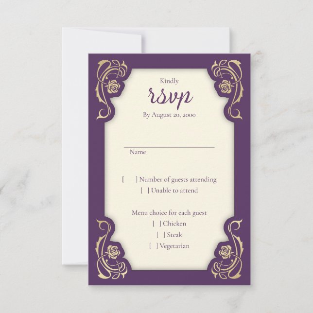 Tarjeta RSVP de Boda de Rosas Reales Medievales (Anverso)