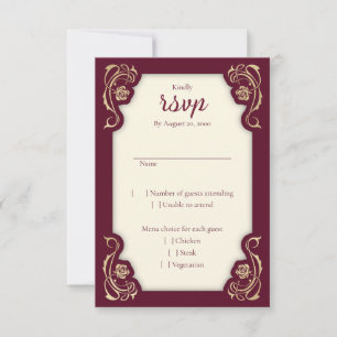 Tarjeta RSVP de Boda de Rosas Reales Medievales