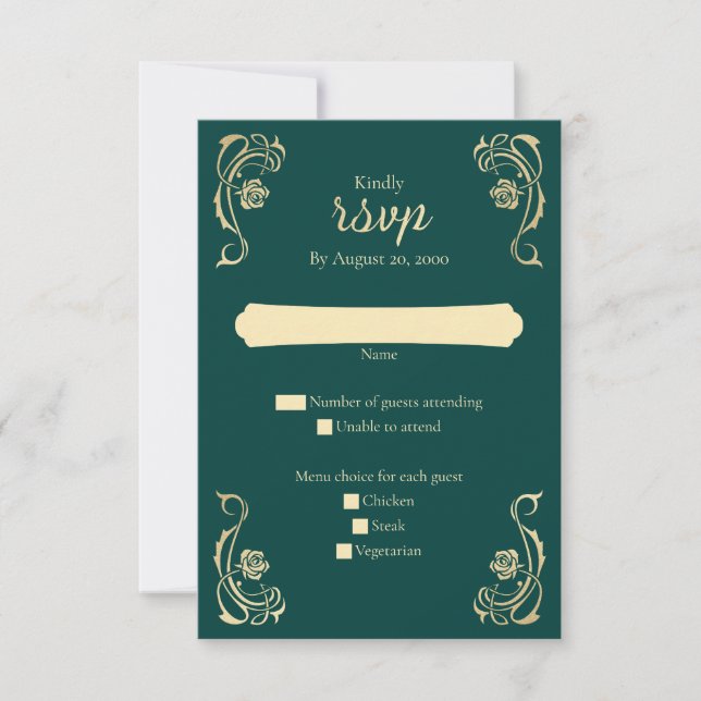 Tarjeta RSVP de Boda de Rosas Reales Medievales (Anverso)