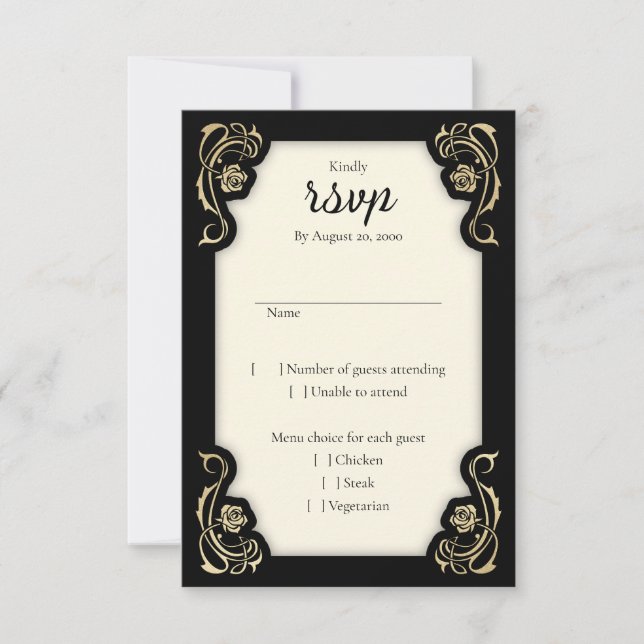 Tarjeta RSVP de Boda de Rosas Reales Medievales (Anverso)