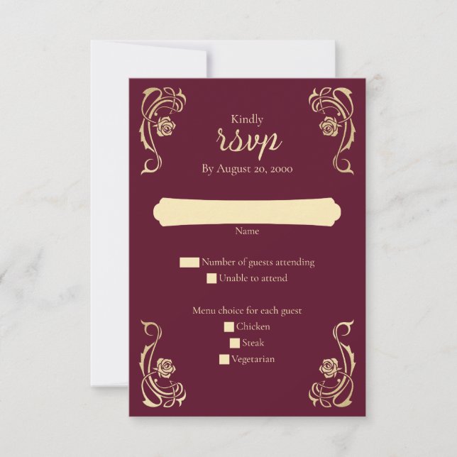 Tarjeta RSVP de Boda de Rosas Reales Medievales (Anverso)