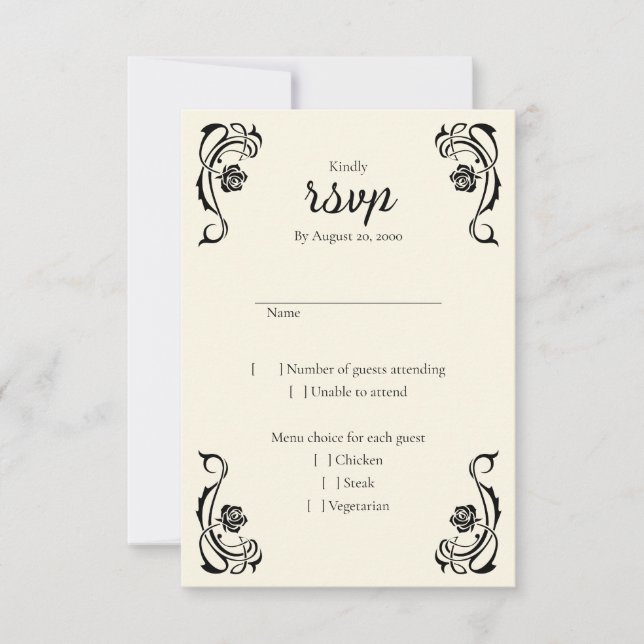 Tarjeta RSVP de Boda de Rosas Reales Medievales (Anverso)