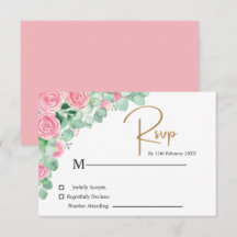Tarjeta RSVP de Boda de rosas y Eucalyptus