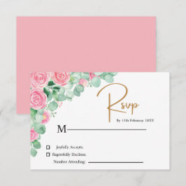 Tarjeta RSVP de Boda de rosas y Eucalyptus