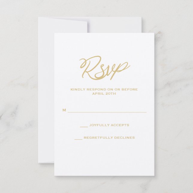 Tarjeta RSVP de Boda de Script Gold We Do (Anverso)